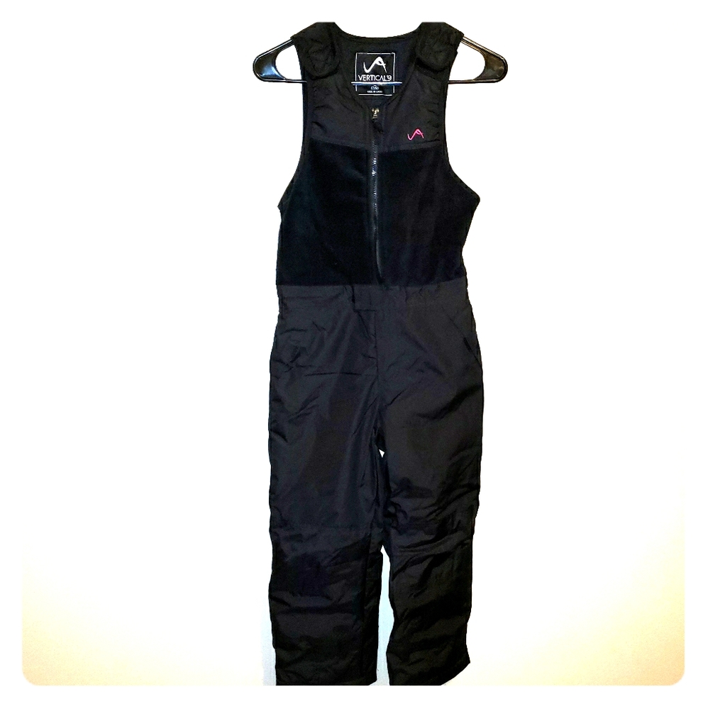 Girls black ski bibs; zip up fleece vest